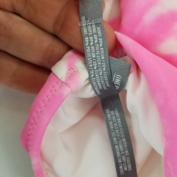 AERIE Pink Yellow Tie Dye T-Back 1 Piece Swimsuit - Picture 5 of 8